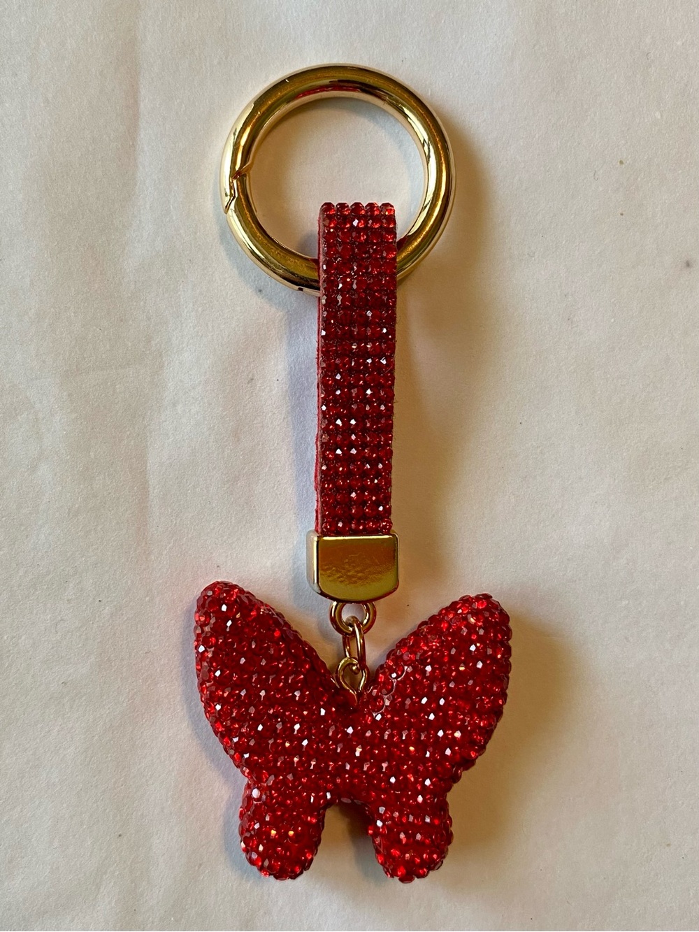 Red Crystal Butterfly Bag Charm Keychain NWOT